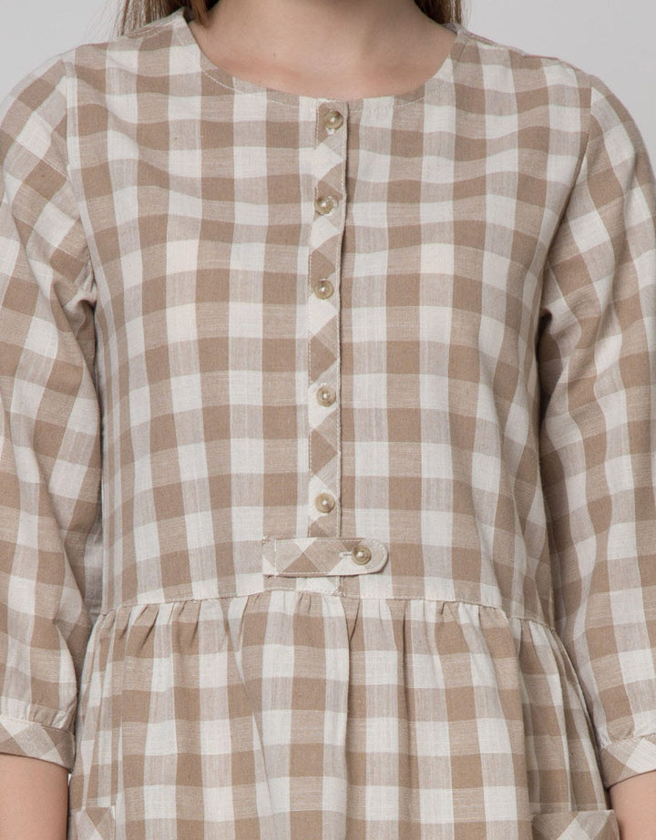 Triset Casual Plaid Long Dress Wanita