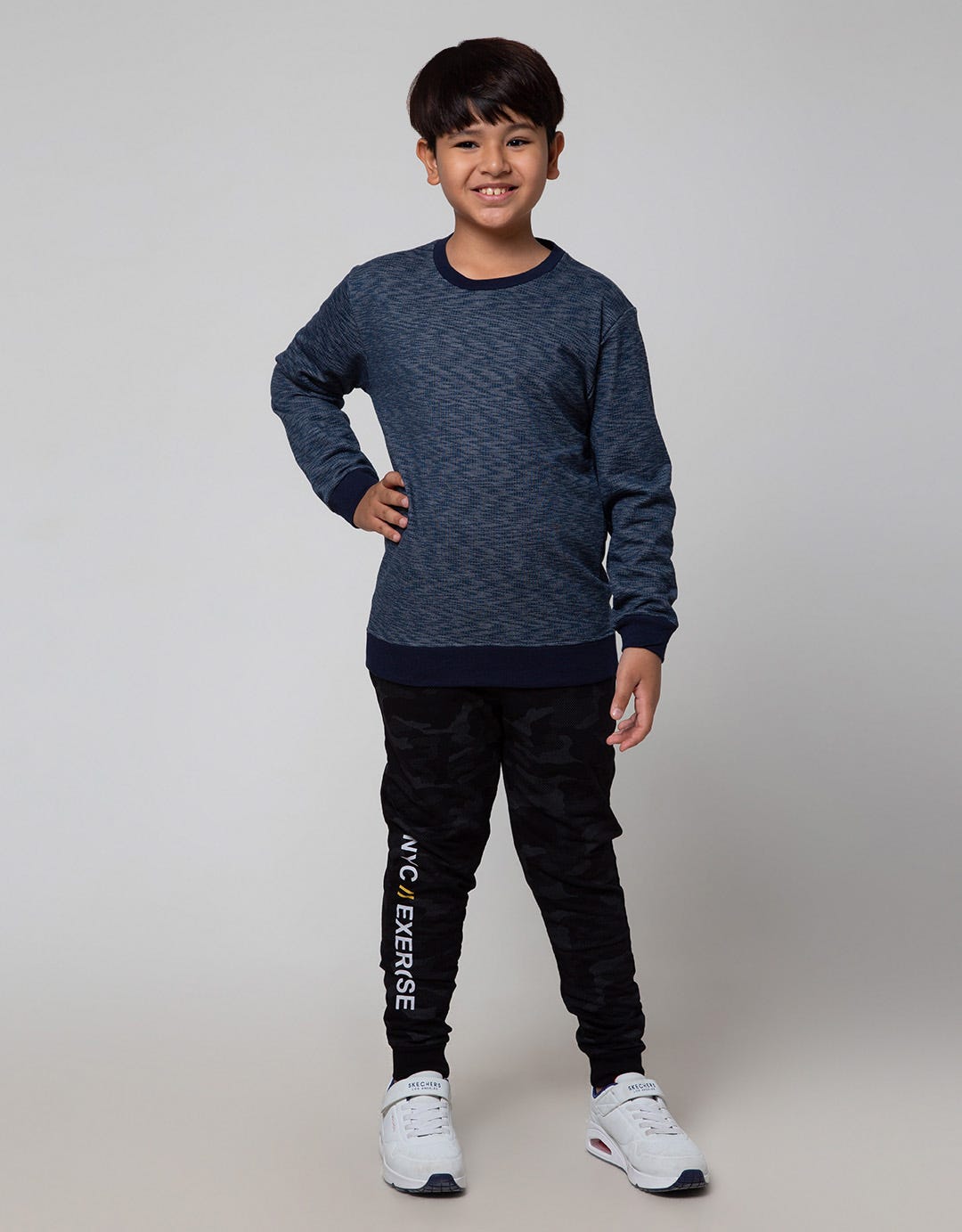 Nevada Sweatshirt Non Hoodie Navy Textured