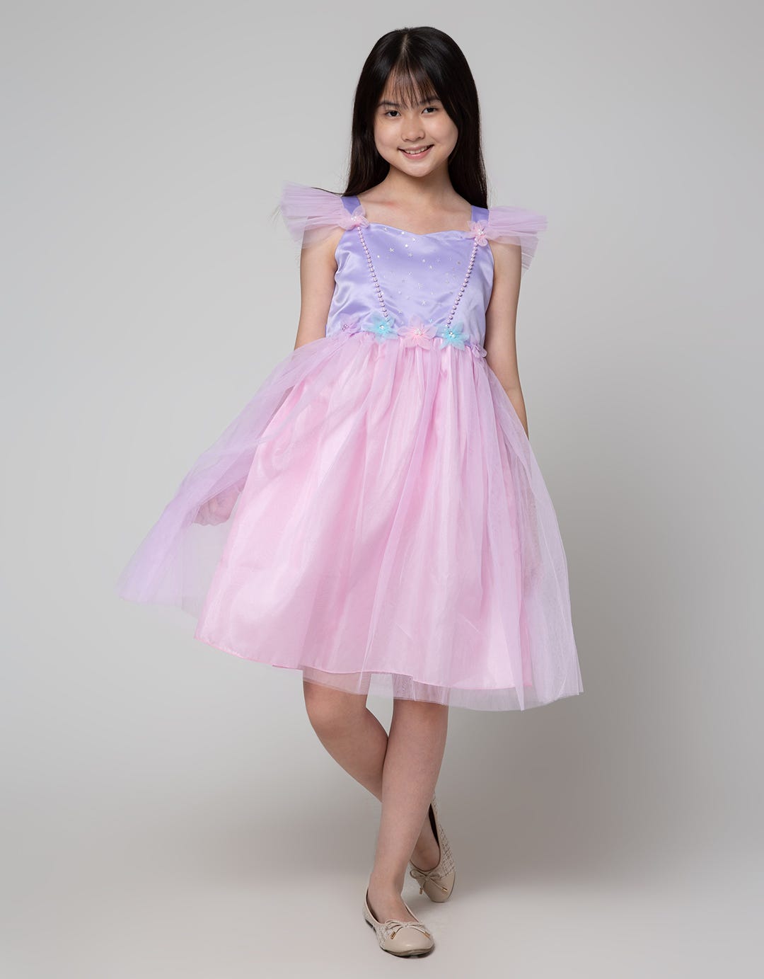 Sweet Miss Short Sleeve Midi Dress Pearl Chest Star Hand Geber
