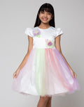 Sweet Miss Short Sleeve Midi Dress Flower Tile Leaves Rainbow Skirt