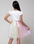 Sweet Miss Short Sleeve Midi Dress Flower Tile Leaves Rainbow Skirt