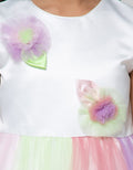 Sweet Miss Short Sleeve Midi Dress Flower Tile Leaves Rainbow Skirt