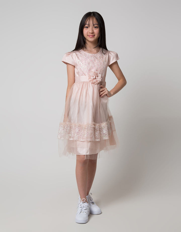 Nevada Short Sleeve Midi Dress Tile Bunga Pinggang