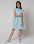 Sweet Miss Short Sleeve Midi Dress Ribbon Tile Ruffled Sleeves