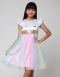 Sweet Miss Short Sleeve Midi Dress Unicorn Pinggang Payet Tile Rainbow