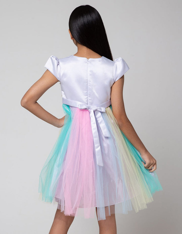 Sweet Miss Short Sleeve Midi Dress Unicorn Pinggang Payet Tile Rainbow