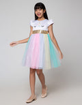 Sweet Miss Short Sleeve Midi Dress Unicorn Pinggang Payet Tile Rainbow