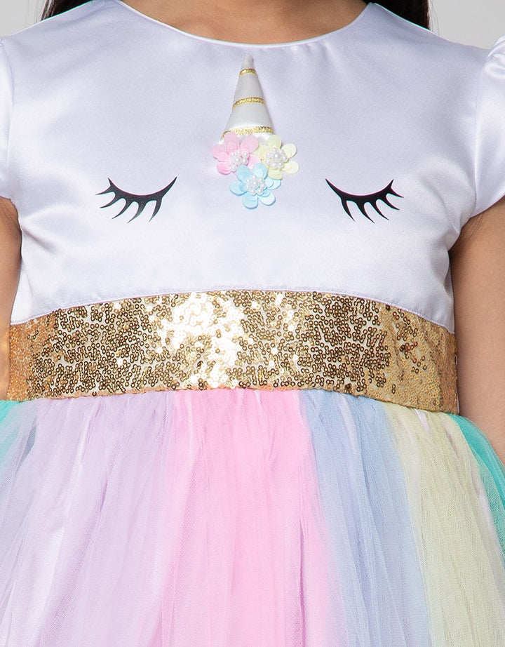 Sweet Miss Short Sleeve Midi Dress Unicorn Pinggang Payet Tile Rainbow