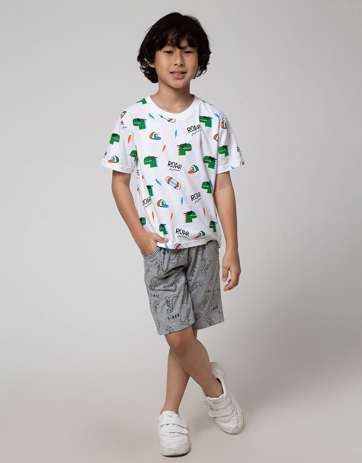Little M Short Pants Knit Jersey Print Dino Trex