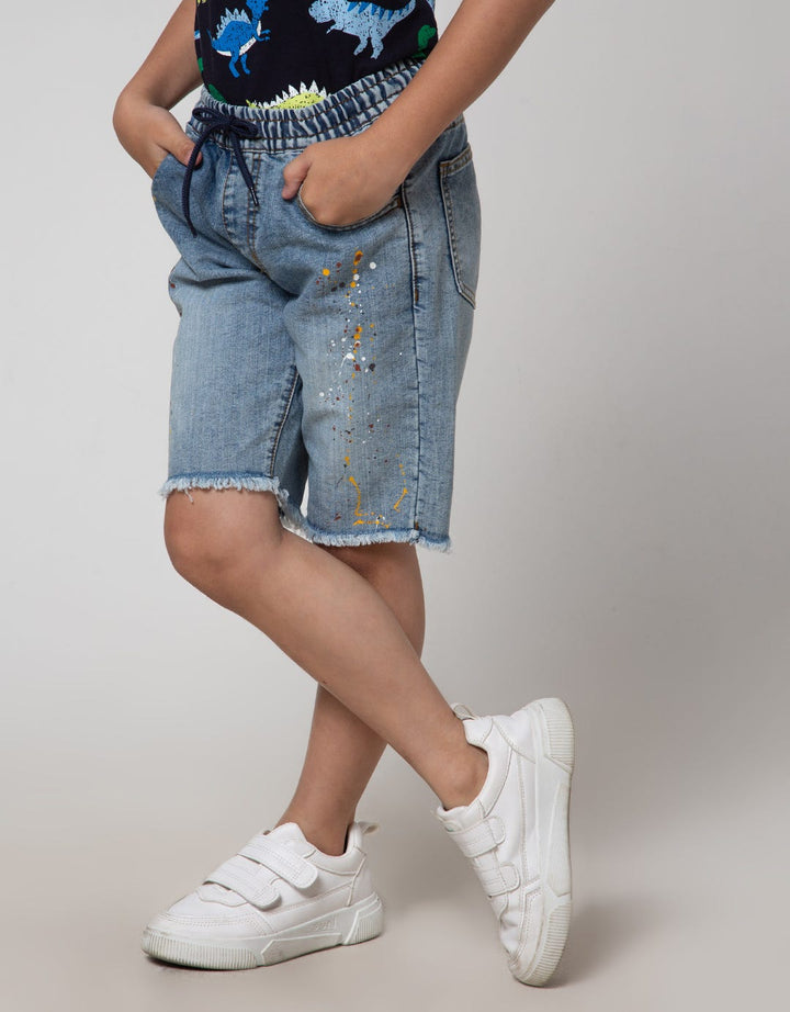 Little M Short Pants Denim Print Splash Destroyed Unfinished