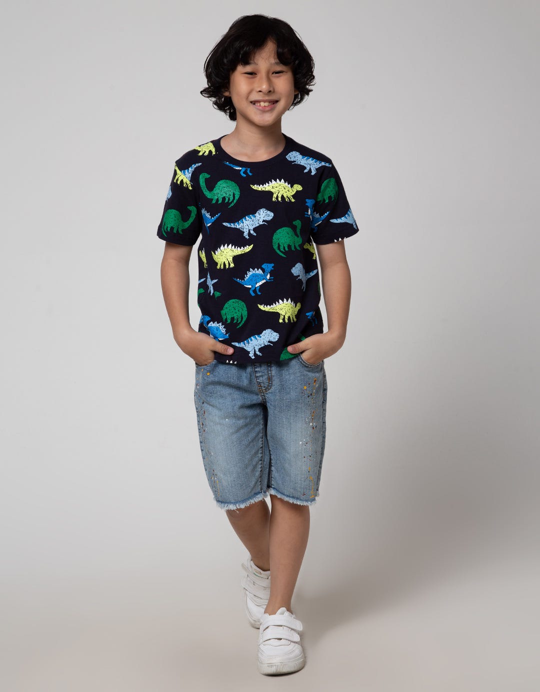 Little M Short Pants Denim Print Splash Destroyed Unfinished