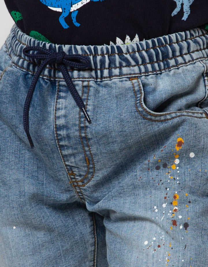 Little M Short Pants Denim Print Splash Destroyed Unfinished