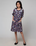 Sweet Miss Midi Dress Kerah Full Print Bunga Kantong Renda