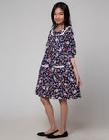 Sweet Miss Midi Dress Kerah Full Print Bunga Kantong Renda