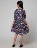 Sweet Miss Midi Dress Kerah Full Print Bunga Kantong Renda