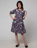 Sweet Miss Midi Dress Kerah Full Print Bunga Kantong Renda