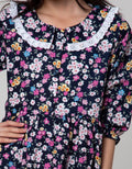 Sweet Miss Midi Dress Kerah Full Print Bunga Kantong Renda