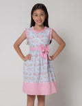 Sweet Miss Short Sleeve Midi Dress Print Bunga Kotak Pinggang Pita