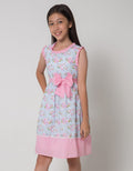 Sweet Miss Short Sleeve Midi Dress Print Bunga Kotak Pinggang Pita