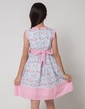 Sweet Miss Short Sleeve Midi Dress Print Bunga Kotak Pinggang Pita