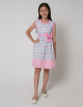 Sweet Miss Short Sleeve Midi Dress Print Bunga Kotak Pinggang Pita
