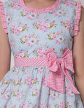 Sweet Miss Short Sleeve Midi Dress Print Bunga Kotak Pinggang Pita