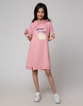 Nevada Short Sleeve Midi Dress Hoodie Patch Applique Cat