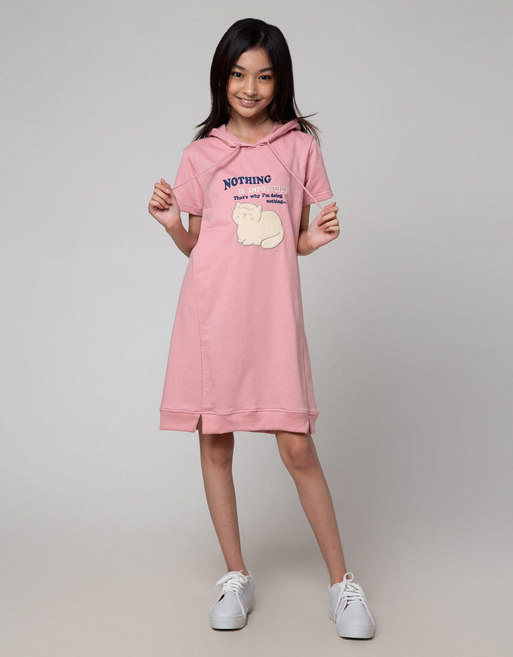 Nevada Short Sleeve Midi Dress Hoodie Patch Applique Cat