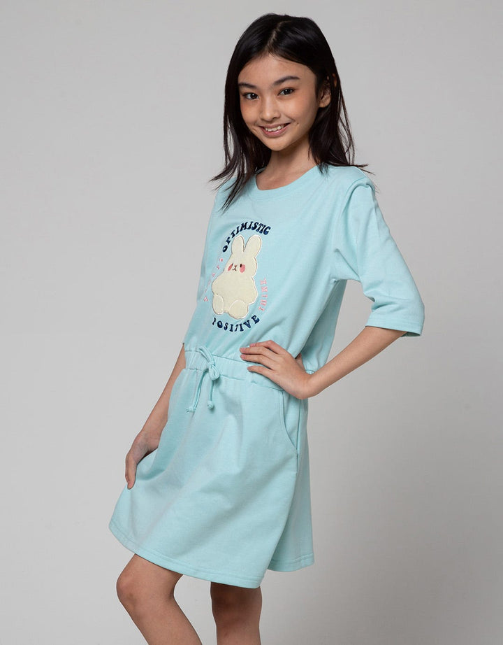 Nevada Short Sleeve Midi Dress Patch Applique Rabbit