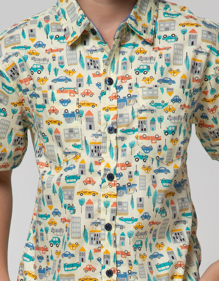 Little M Short Sleeve Shirt Collar Car