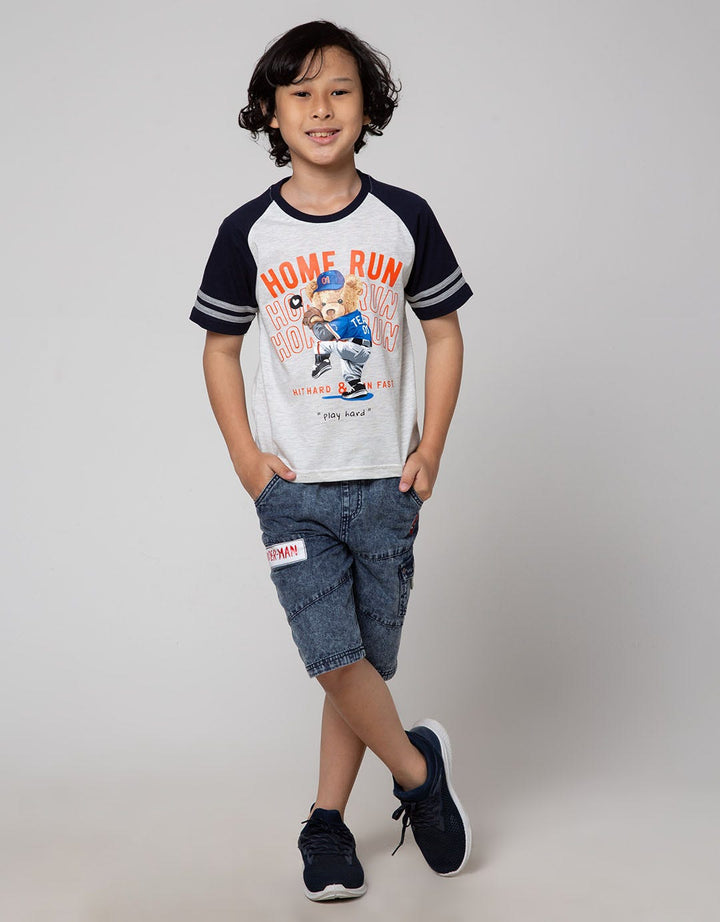 Little M Short Sleeve T-Shirt Print Raglan Bear Homerun Dropping