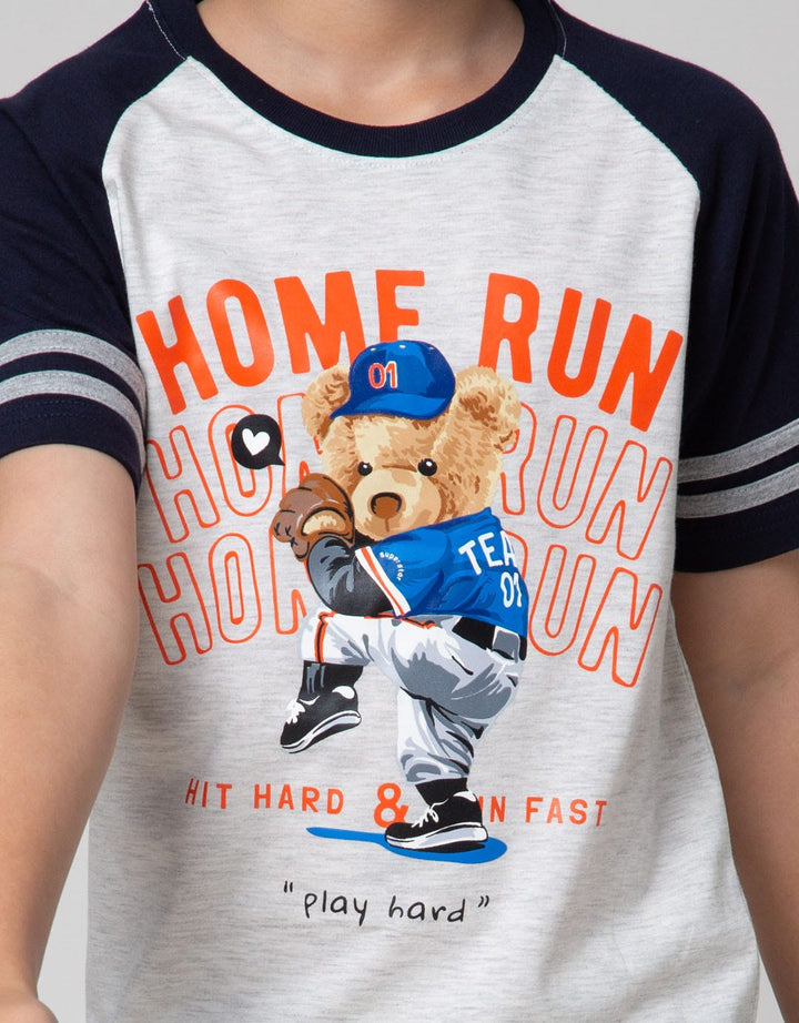 Little M Short Sleeve T-Shirt Print Raglan Bear Homerun Dropping