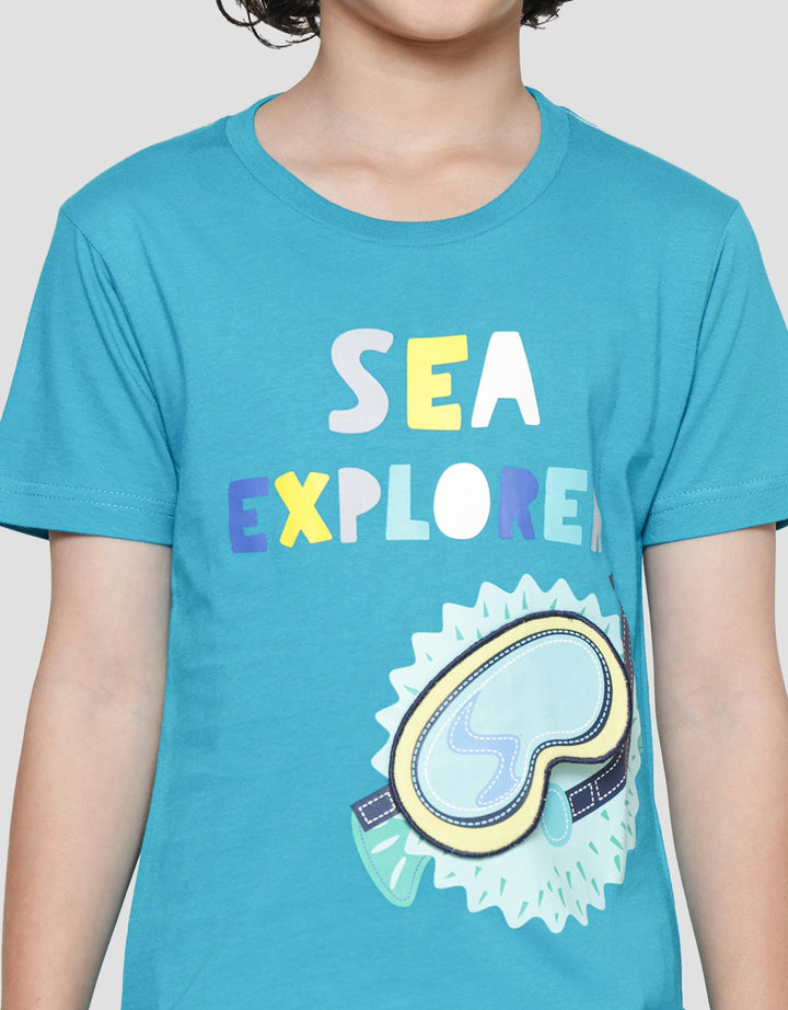 Little M Sea Explorer Puffer Fish Boys Short Sleeve T-Shirt Glasses