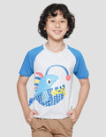 Little M Raglan Ikan Aplikasi 3/4 Kaos Anak Laki-Laki