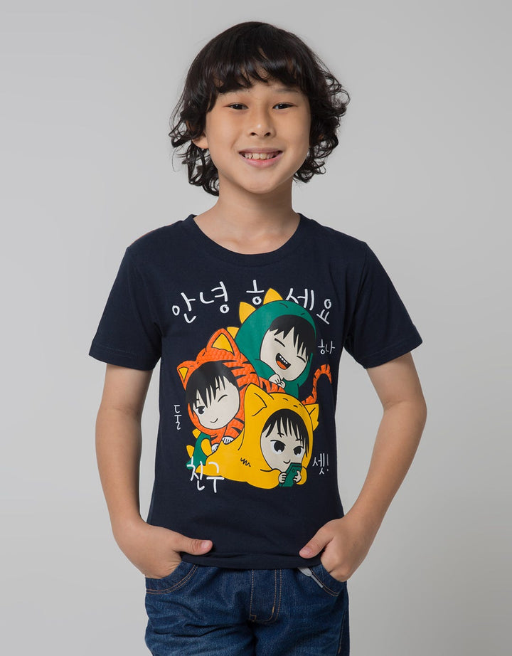 Little M Short Sleeve T-Shirt Print Anime Kucing