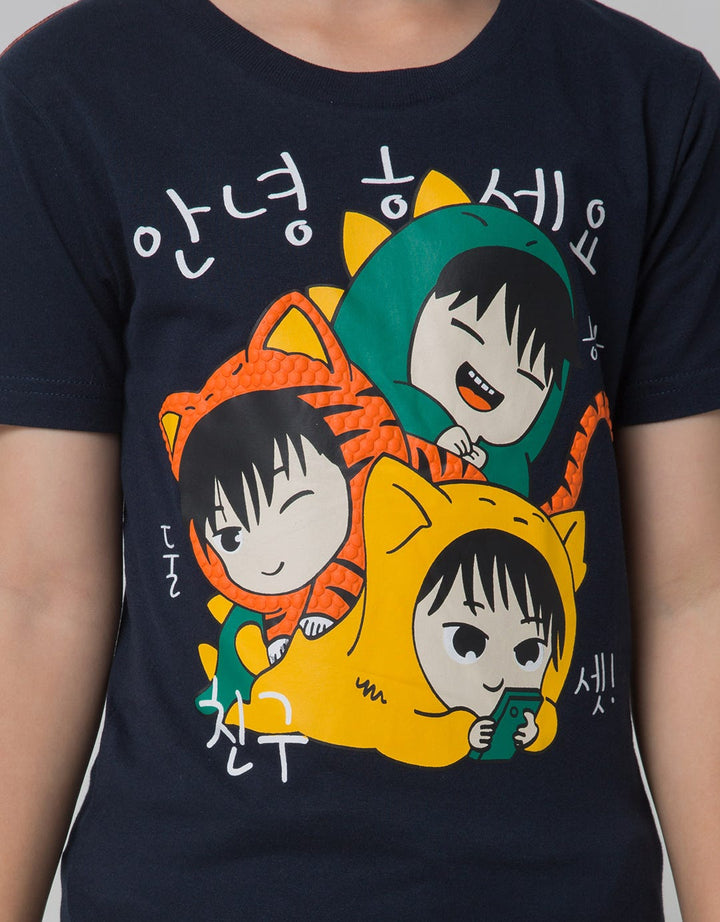 Little M Short Sleeve T-Shirt Print Anime Kucing