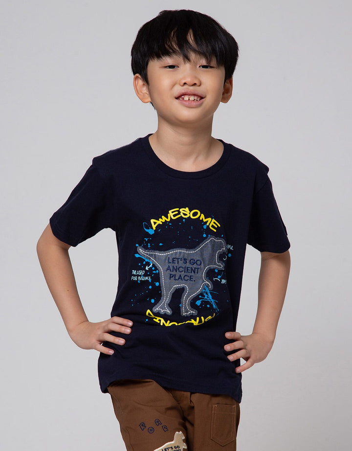 Little M Dino Chambray Kaos Anak Laki-laki
