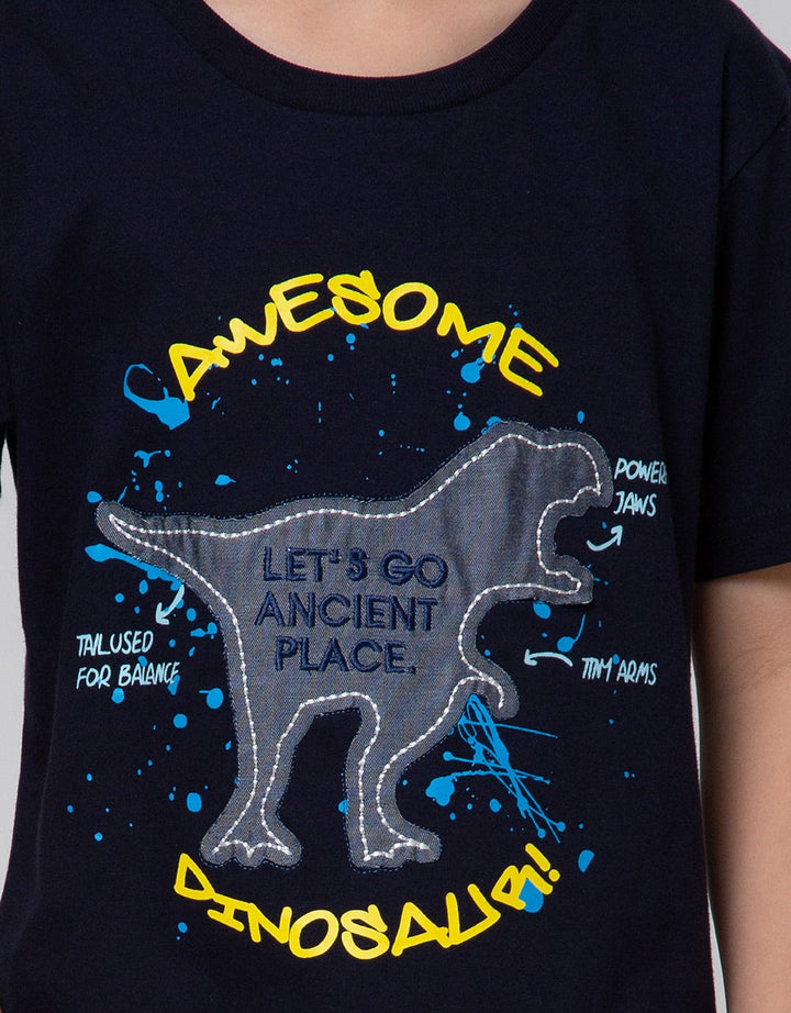 Little M Dino Chambray Kaos Anak Laki-laki