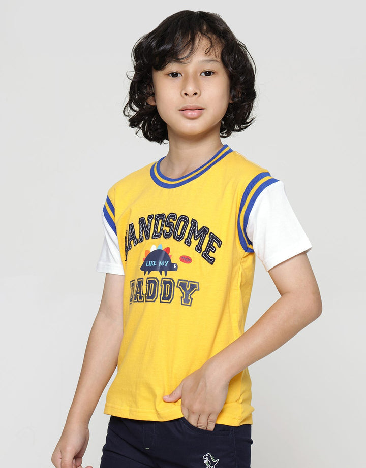 Little M Short Sleeve T-Shirt Handsome Daddy Aplikasi Dan Rib