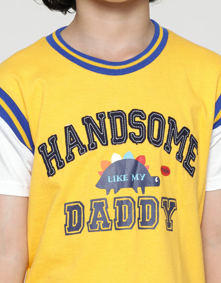 Little M Short Sleeve T-Shirt Handsome Daddy Aplikasi Dan Rib