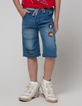 Little M Short Pants Denim Rib Embroidery Cdydino:Medium Denim:6:Graphic:Denim Short Pants