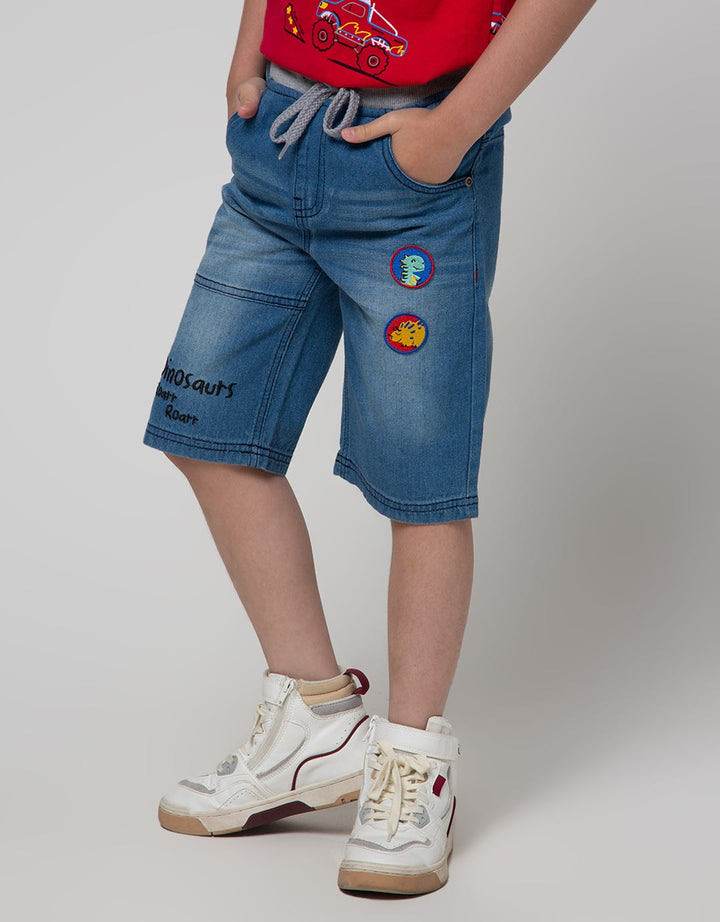 Little M Short Pants Denim Rib Embroidery Cdydino:Medium Denim:6:Graphic:Denim Short Pants