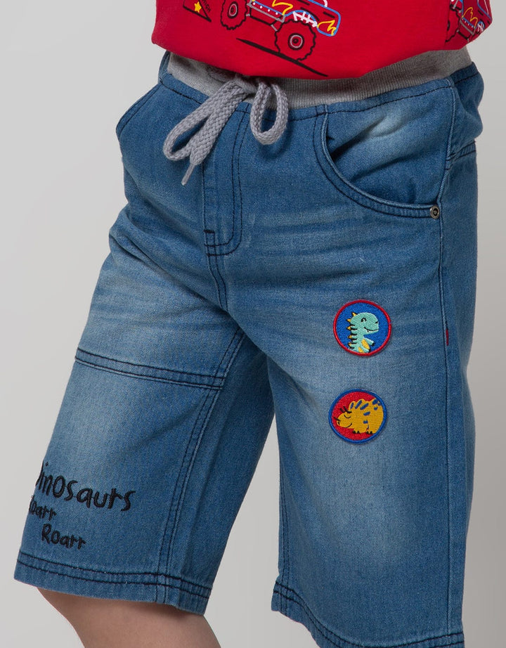 Little M Short Pants Denim Rib Embroidery Cdydino:Medium Denim:6:Graphic:Denim Short Pants
