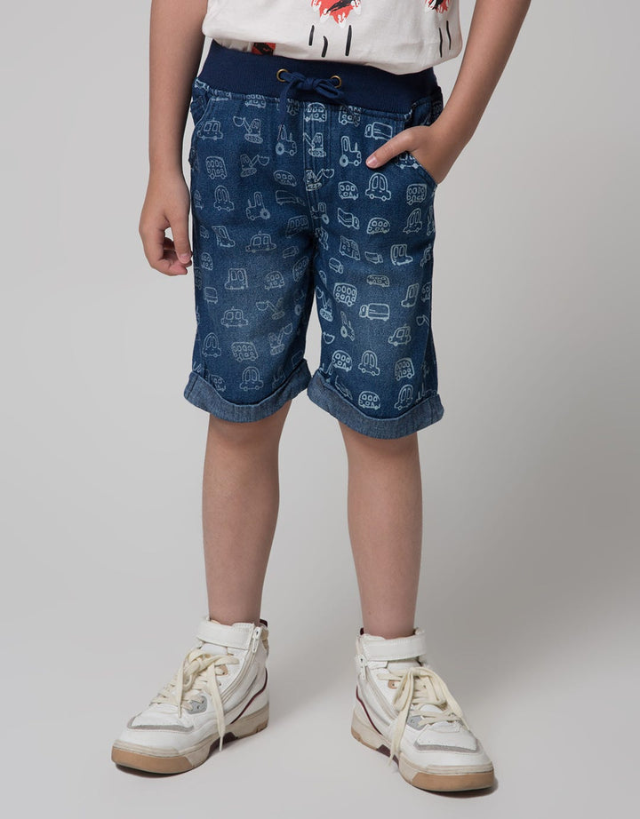 Little M Short Pants Crop Denim Print Car