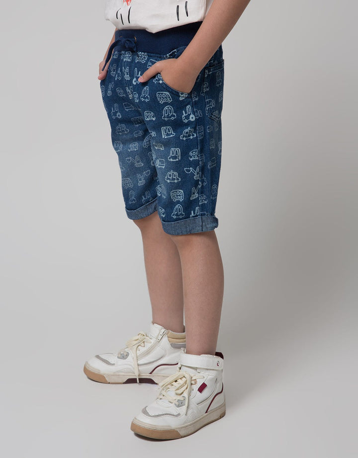 Little M Short Pants Crop Denim Print Car