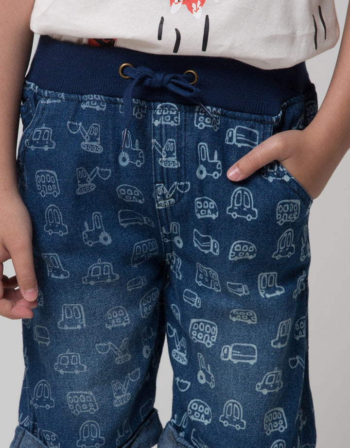 Little M Short Pants Crop Denim Print Car