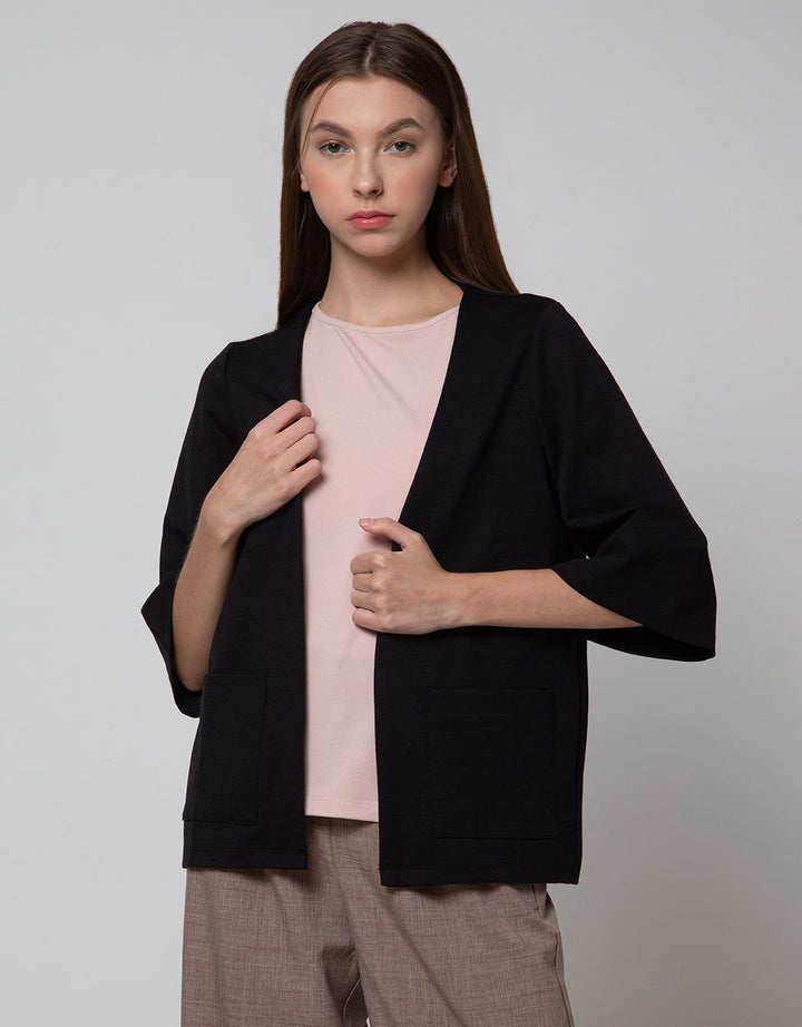 CARDIGAN PONTE KANTONG SAN22A:BLACK:M:SOLID:CARDIGAN