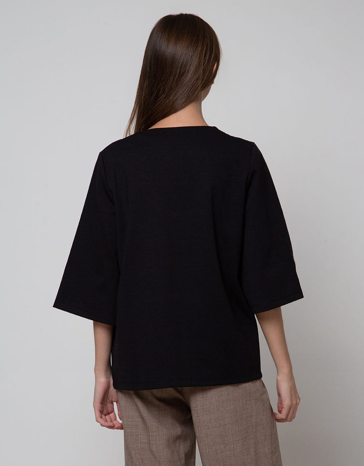 CARDIGAN PONTE KANTONG SAN22A:BLACK:M:SOLID:CARDIGAN