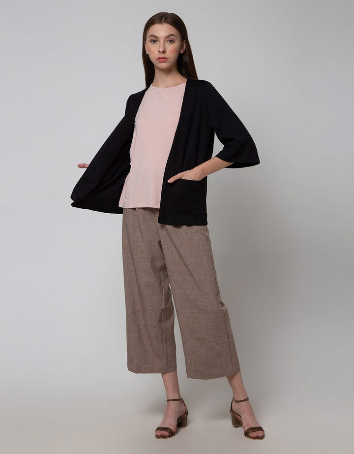 CARDIGAN PONTE KANTONG SAN22A:BLACK:M:SOLID:CARDIGAN
