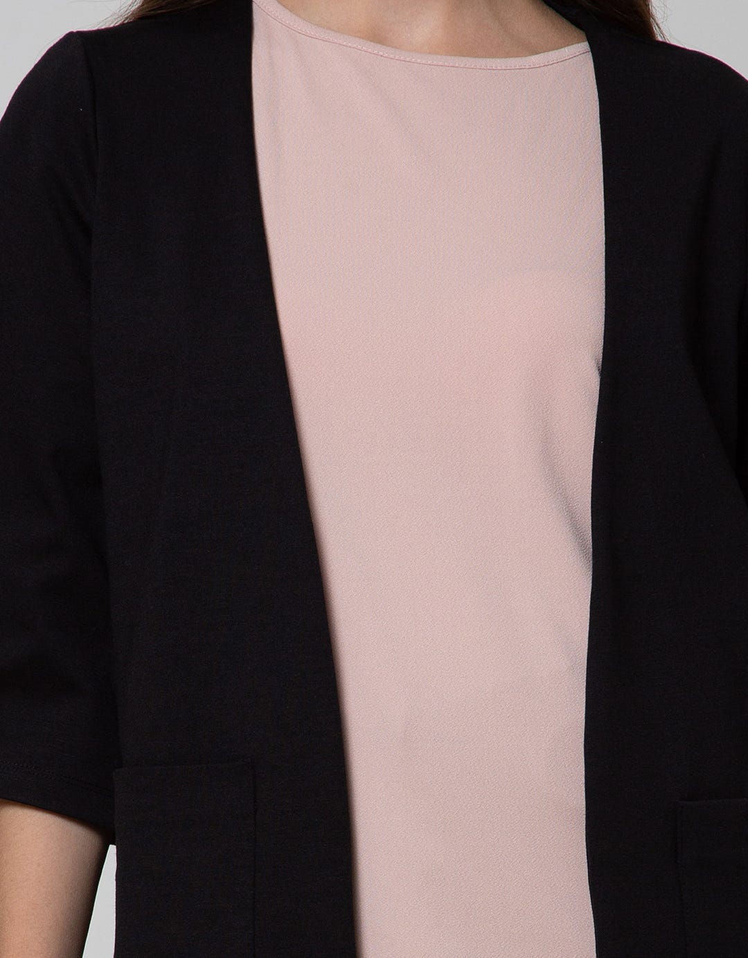 CARDIGAN PONTE KANTONG SAN22A:BLACK:M:SOLID:CARDIGAN